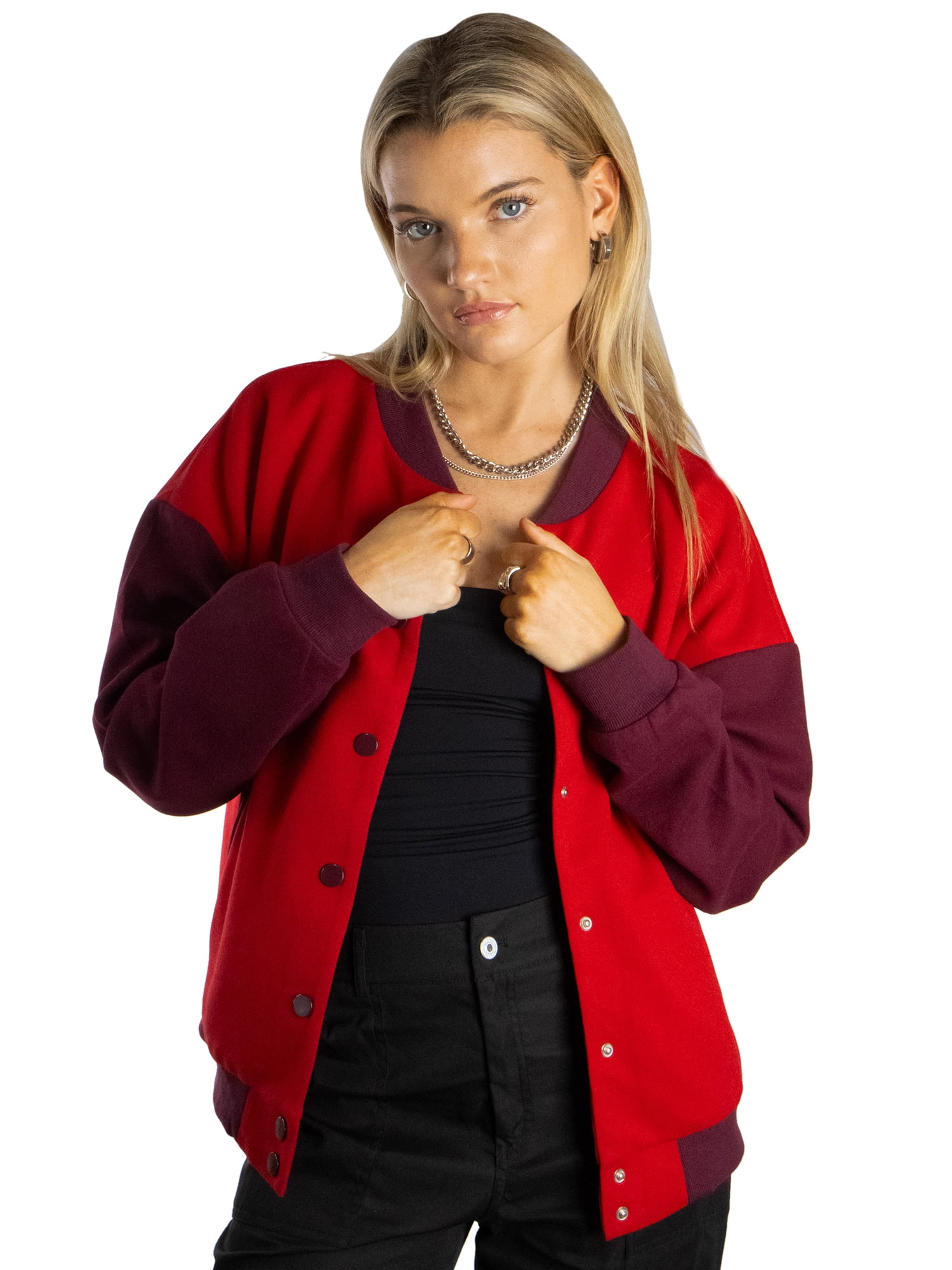 DARING DIVA Women's Long Sleeve Button Down Oversized Jacket L Red