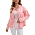 thumbnail image 1 of DARING DIVA Women's Long Sleeve Button Down Pockets Western Denim Jacket M Pink, 1 of 7