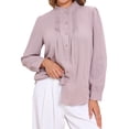 thumbnail image 1 of DARING DIVA Women's Long Sleeve Button Down Ruffled Collar Pleated Trim Top XS Grey Pink, 1 of 6