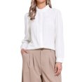 thumbnail image 1 of DARING DIVA Women's Long Sleeve Button Down Ruffled Collar Pleated Trim Top XS White, 1 of 6