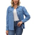thumbnail image 1 of DARING DIVA Women's Long Sleeve Button Down Shirts Jackets with Pocket M Blue, 1 of 7