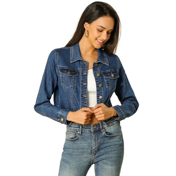 DARING DIVA Women's Long Sleeve Button Down Trucker Jean Denim Jacket 3XL Dark Blue