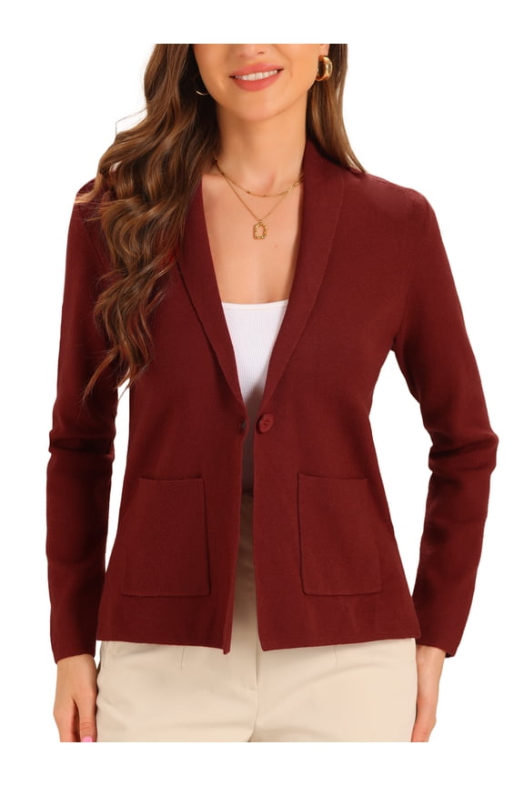 Women's Long Sleeve Button Open Front Knit Cardigans with Pockets M Red