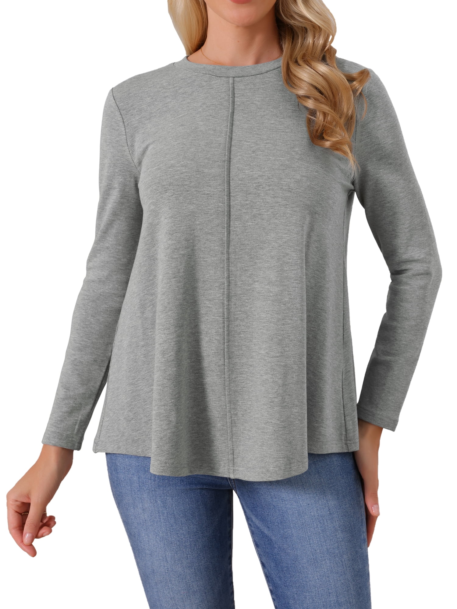 DARING DIVA Women's Long Sleeve Crewneck Babydoll Tunic Top S Grey