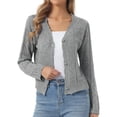 thumbnail image 1 of DARING DIVA Women's Long Sleeve Cropped Knit Button Up Crochet Cardigan L Gray, 1 of 6