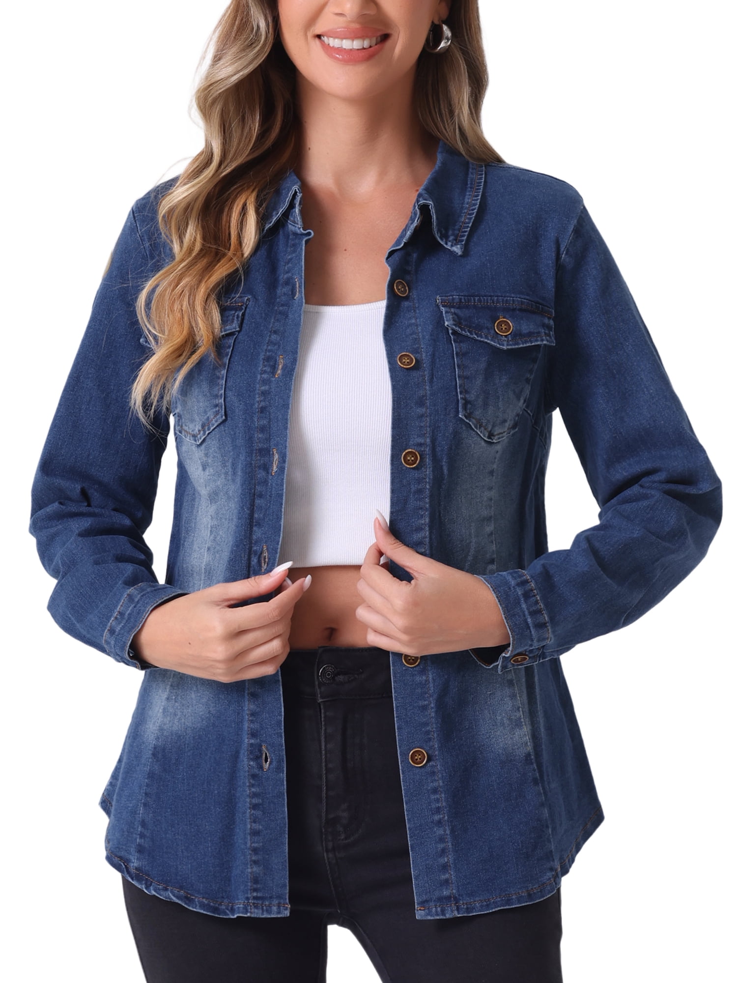 DARING DIVA Women's Long Sleeve Denim Jacket XS Blue