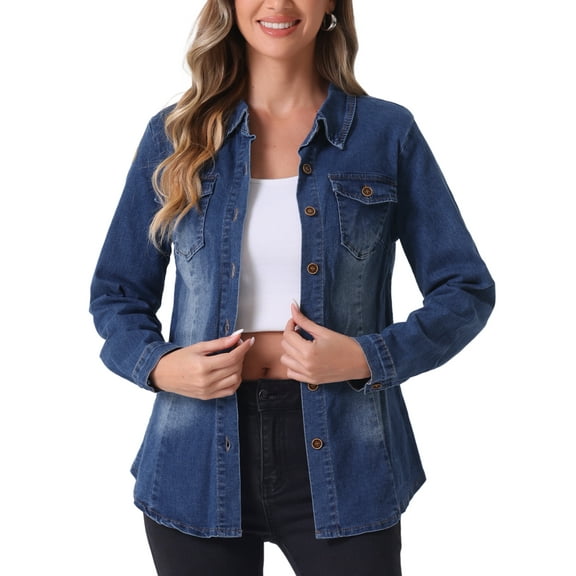 DARING DIVA Women's Long Sleeve Denim Jacket XS Blue