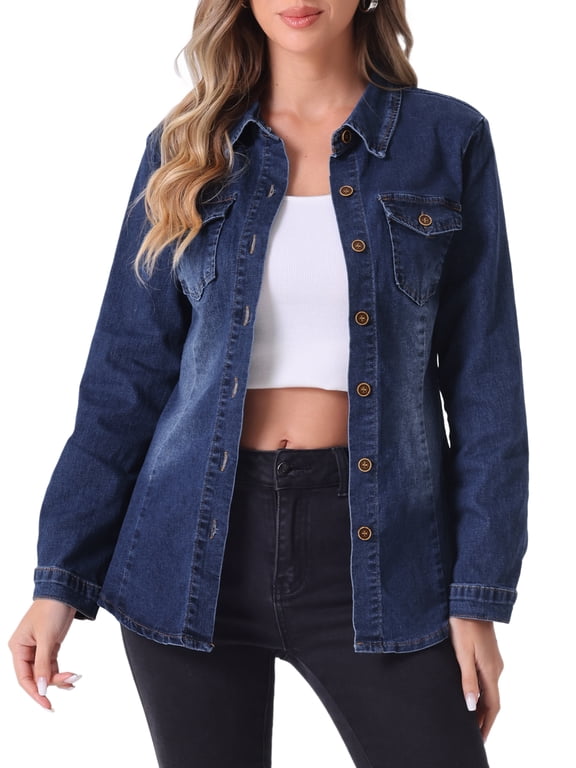 Women's Long Sleeve Denim Jacket XS Dark Blue