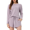thumbnail image 1 of DARING DIVA Women's Long Sleeve Elastic Waistband Top and Shorts Lounge Set M Purple, 1 of 7