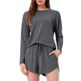 thumbnail image 1 of DARING DIVA Women's Long Sleeve Elastic Waistband Top and Shorts Loungewear L Dark Gray, 1 of 7