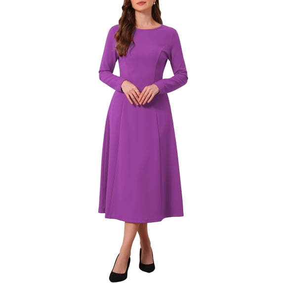 DARING DIVA Women's Long Sleeve Formal Crewneck A-Line Maxi Dress L Purple