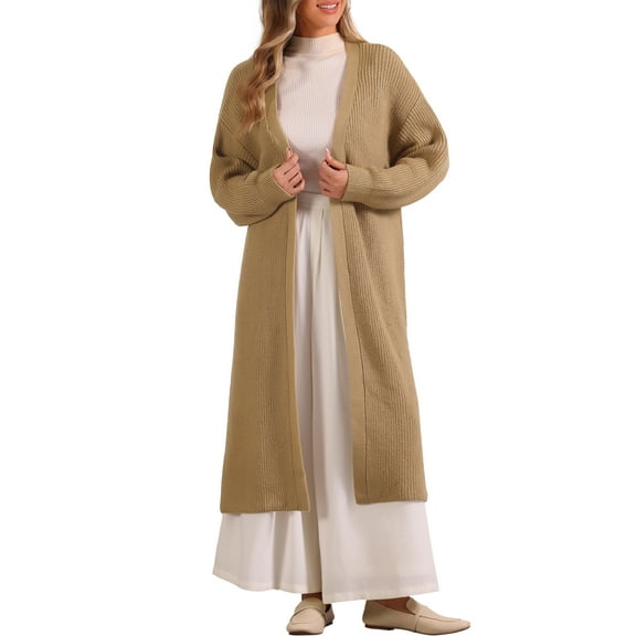 DARING DIVA Women's Long Sleeve Knitwear Sweater Coat with Belt M Khaki