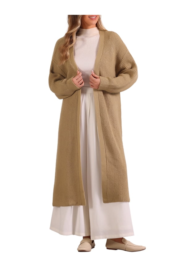 Women's Long Sleeve Knitwear Sweater Coat with Belt XL Khaki
