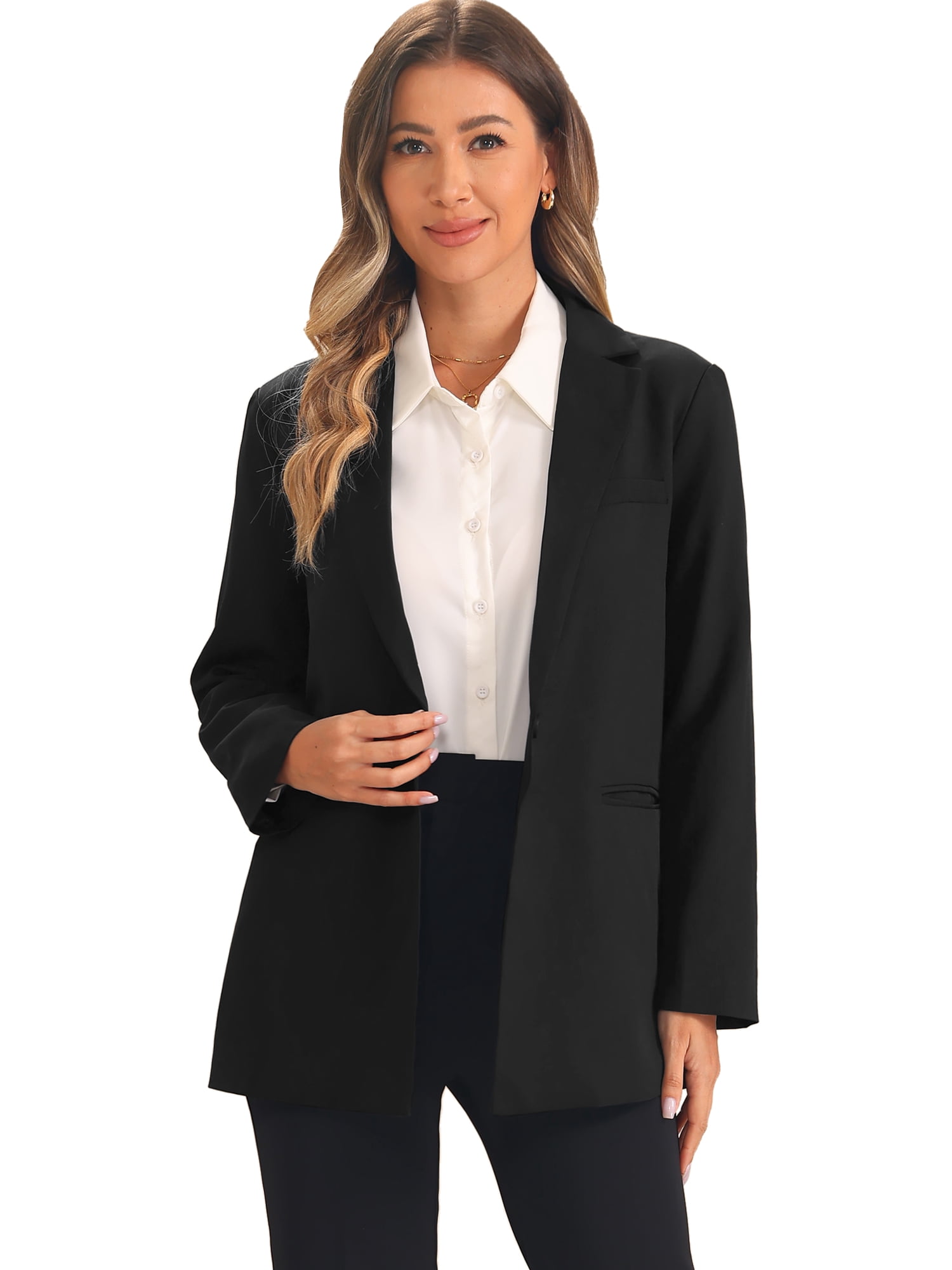 DARING DIVA Women's Long Sleeve Lapel Jackets Blazer with Pockets S Black