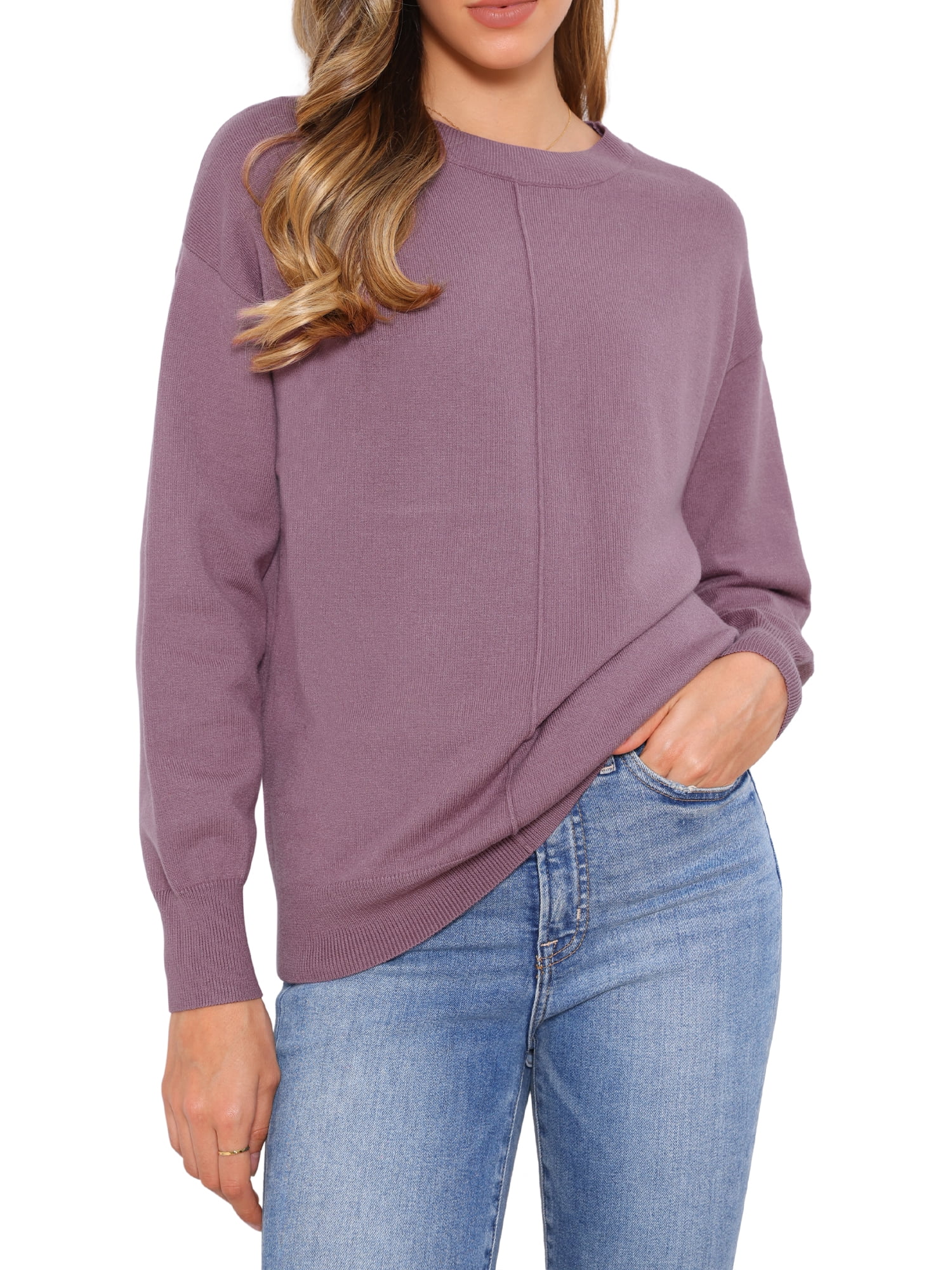 DARING DIVA Women's Long Sleeve Lightweight Crew Neck Knit Top M Dusty Lavender