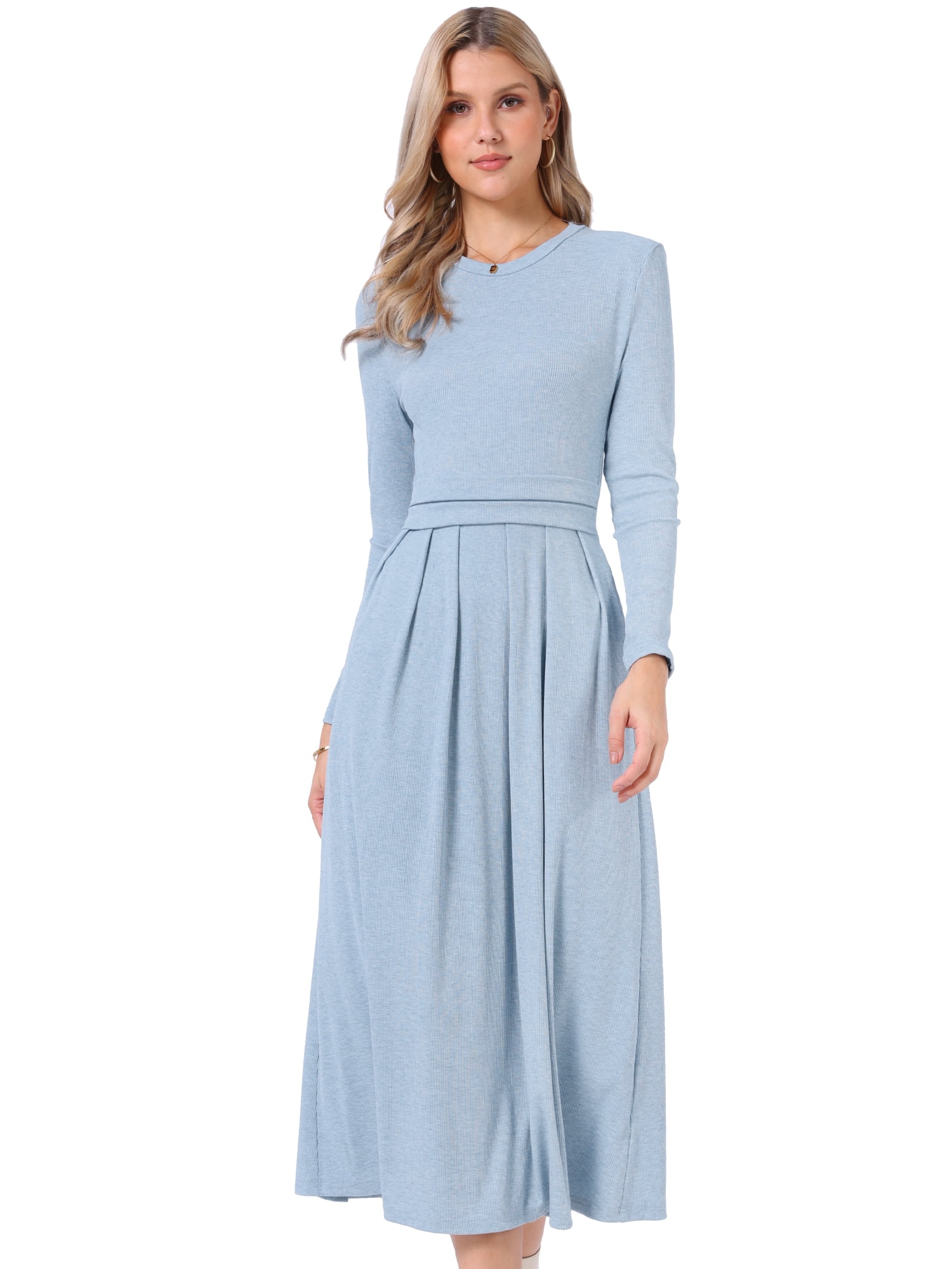 DARING DIVA Women's Long Sleeve Maxi Casual Formal Spring A-Line Dress L Light Blue