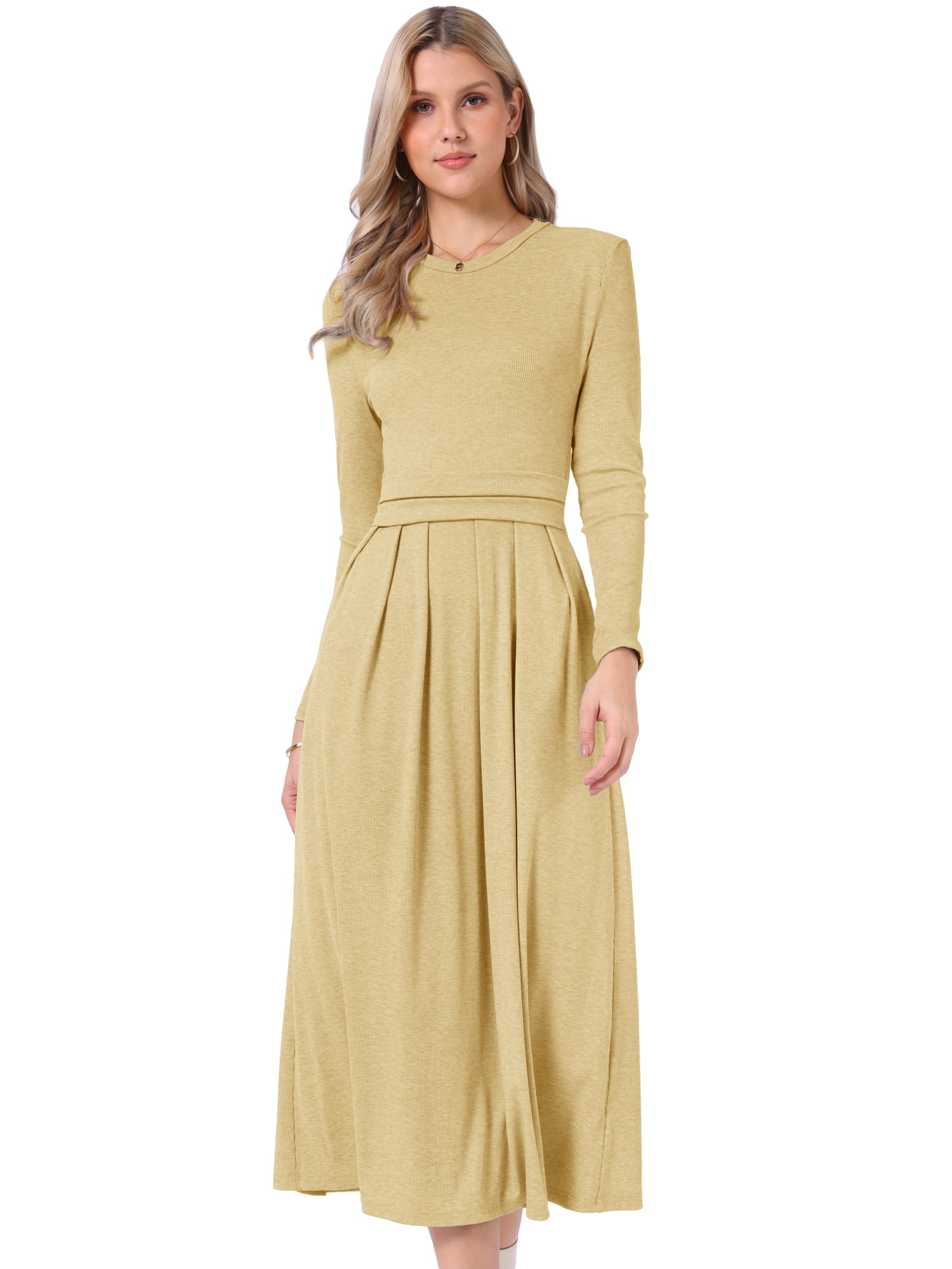 DARING DIVA Women's Long Sleeve Maxi Casual Formal Spring A-Line Dress M Yellow