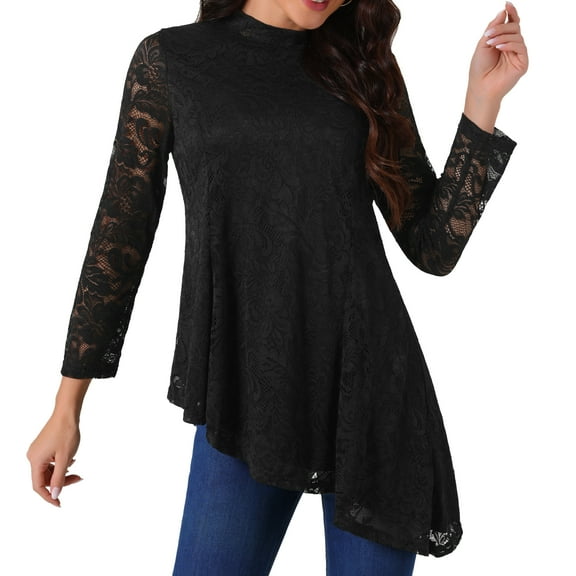 DARING DIVA Women's Long Sleeve Mock Neck Asymmetric Hem Blouses XL Black