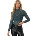 thumbnail image 1 of DARING DIVA Women's Long Sleeve Mock Neck Floral Lace Blouse Top L Grey Blue, 1 of 6