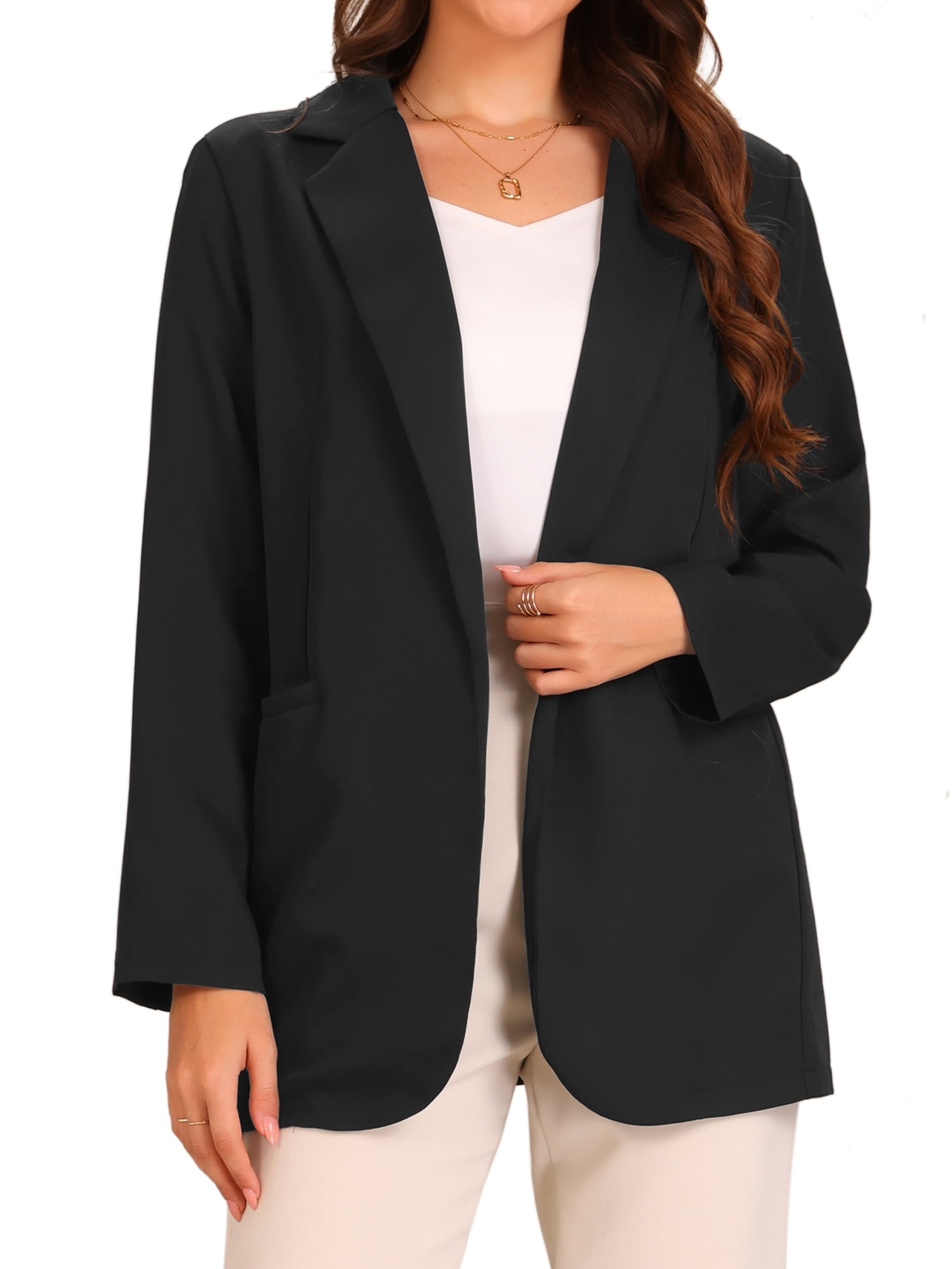 DARING DIVA Women's Long Sleeve Open Front Business Blazer Jacket S Black