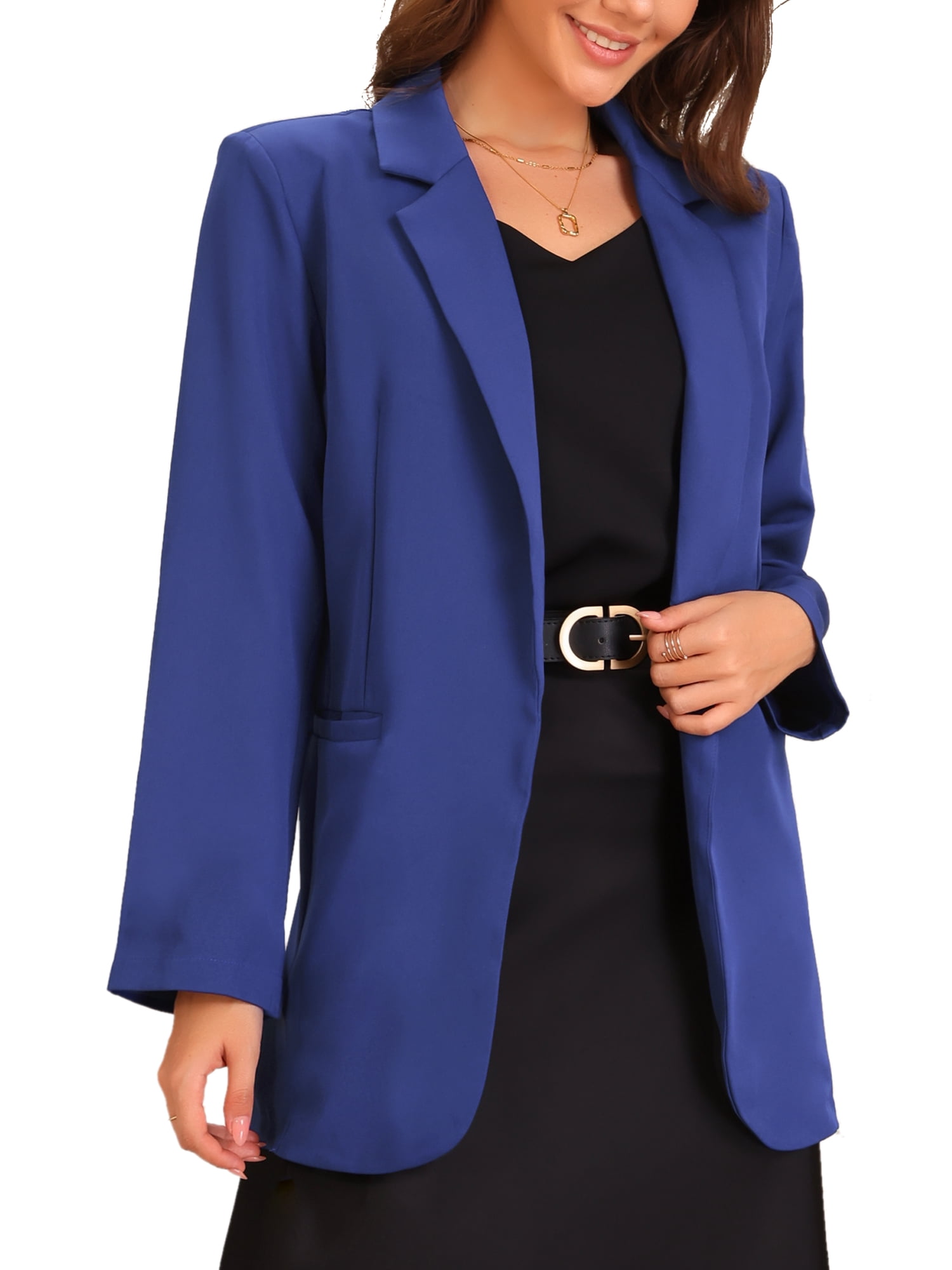 DARING DIVA Women's Long Sleeve Open Front Business Blazer Jacket S Blue