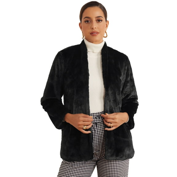 DARING DIVA Women's Long Sleeve Open Front Fluffy Outerwear Coats S Black