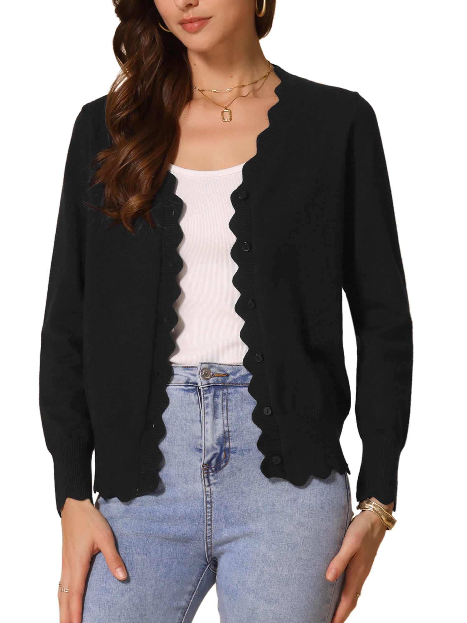 DARING DIVA Women's Long Sleeve Open Front Knit Cardigan Sweater XS Black