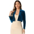 thumbnail image 1 of DARING DIVA Women's Long Sleeve Open Front Velvet Cropped Shrug S Peacock Blue, 1 of 6