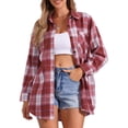 thumbnail image 1 of DARING DIVA Women's Long Sleeve Plaid Button Down Shirt Blouse Top S Dark Red, 1 of 6