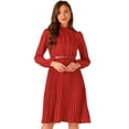 thumbnail image 1 of DARING DIVA Women's Long Sleeve Pleated Midi Shirt Dresses M Red, 1 of 6
