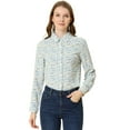 thumbnail image 1 of DARING DIVA Women's Long Sleeve Point Collar Ditsy Floral Shirt L White-Blue Floral, 1 of 6