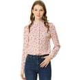 thumbnail image 1 of DARING DIVA Women's Long Sleeve Point Collar Ditsy Floral Shirt L White-Pink Floral, 1 of 6
