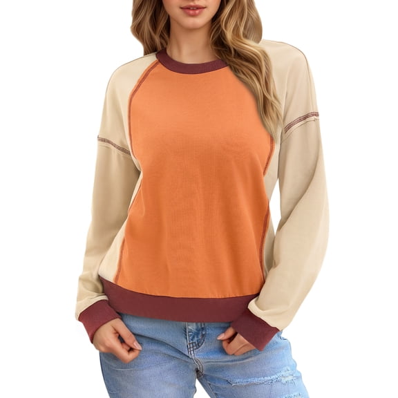 DARING DIVA Women's Long Sleeve Pullover Loose Fit Sweatshirt M Orange Khaki