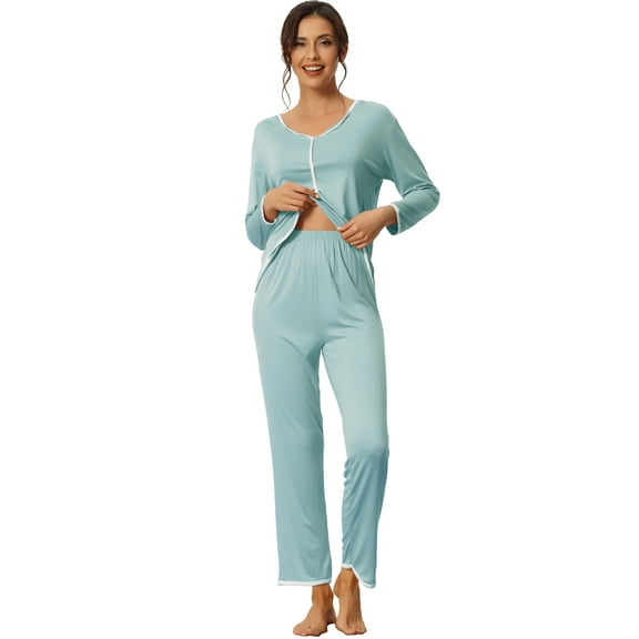 DARING DIVA Women's Long Sleeve Pullover Pajamas Sets L Light Blue