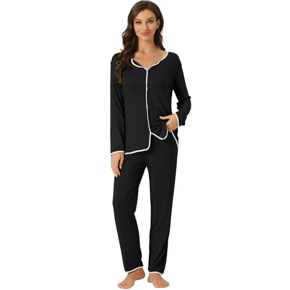 DARING DIVA Women's Long Sleeve Pullover Pajamas Sets XL Black