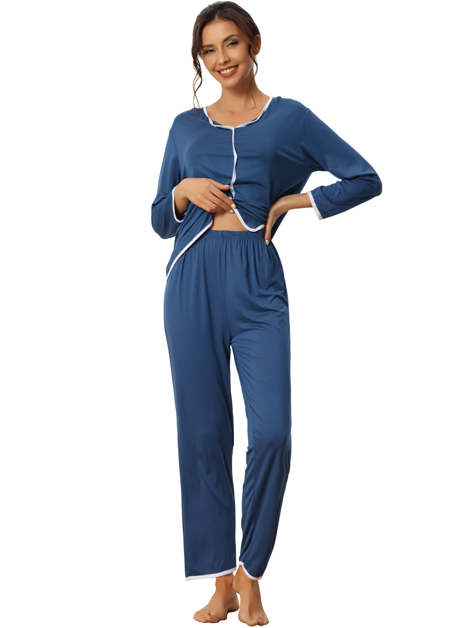 DARING DIVA Women's Long Sleeve Pullover Pajamas Sets XL Blue