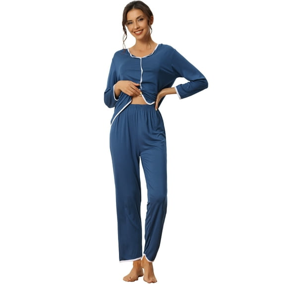 DARING DIVA Women's Long Sleeve Pullover Pajamas Sets XL Blue
