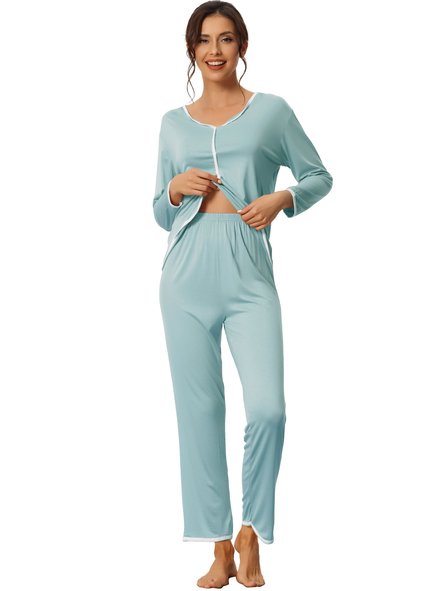 DARING DIVA Women's Long Sleeve Pullover Pajamas Sets XS Light Blue