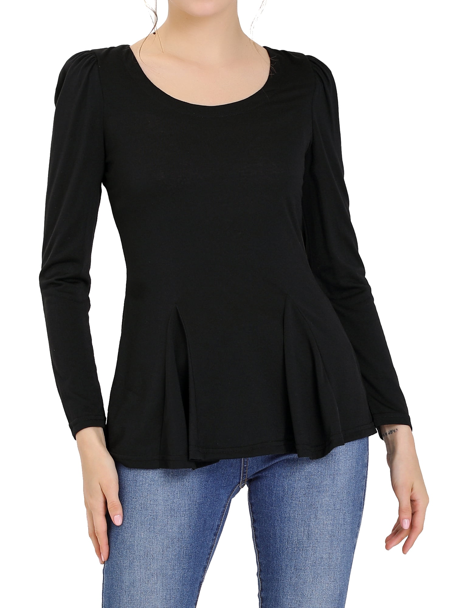 DARING DIVA Women's Long Sleeve Scoop Neck Top 2XL Black