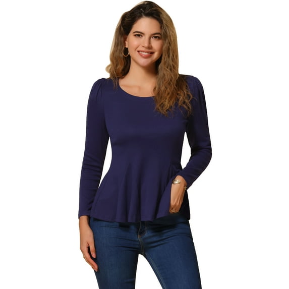 DARING DIVA Women's Long Sleeve Scoop Neck Top S Dark Blue