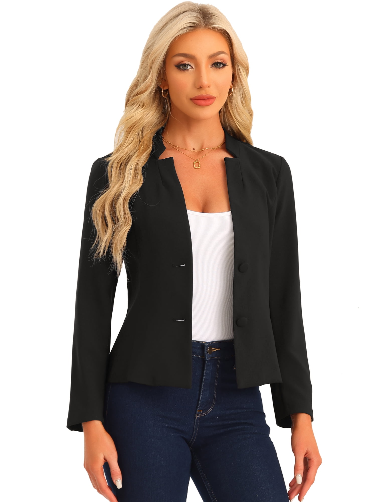 DARING DIVA Women's Long Sleeve Suit Office Notched Collar Blazers S Black
