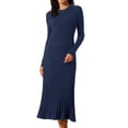 thumbnail image 1 of DARING DIVA Women's Long Sleeve Sweater Fall Crewneck Ribbed Knit Dress M Dark Blue, 1 of 7