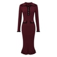 thumbnail image 1 of DARING DIVA Women's Long Sleeve Sweater Ruffled Trim Dress XL Burgundy, 1 of 7