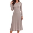 thumbnail image 1 of DARING DIVA Women's Long Sleeve Sweater with Knit A-Line Midi Design Dress M Khaki, 1 of 7