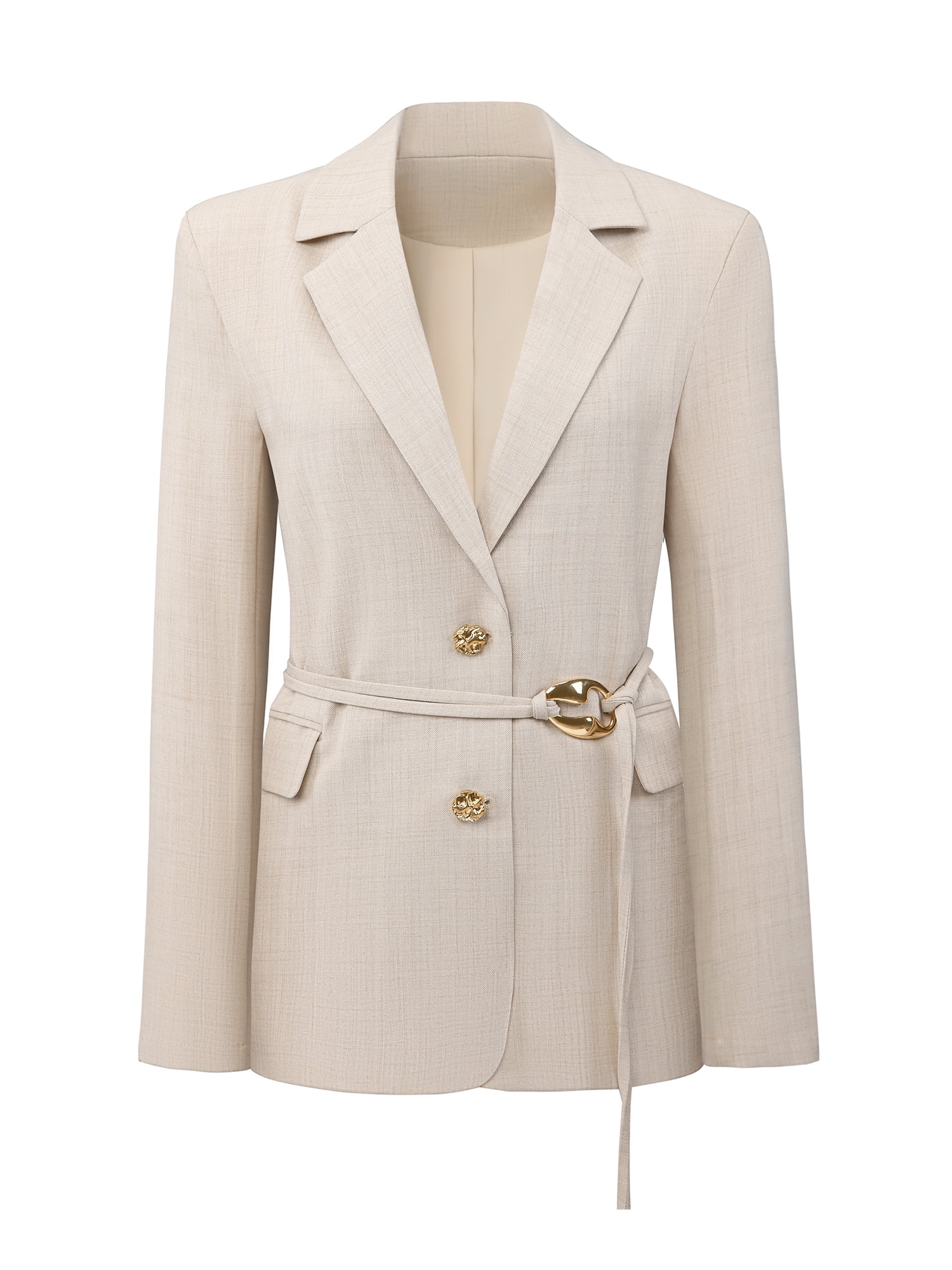 DARING DIVA Women's Long Sleeve Tie Waist Button Down Blazer with Pocket 2XL Khaki