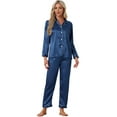 thumbnail image 1 of DARING DIVA Women's Long Sleeves Button Down Satin Pajama Sets XS Dark Blue, 1 of 6