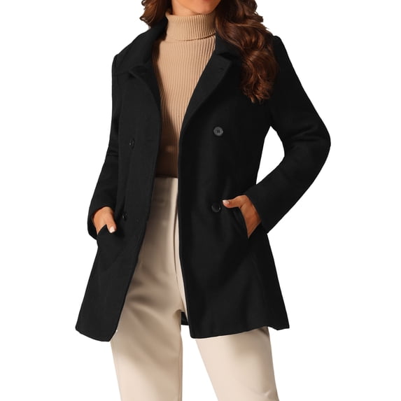 DARING DIVA Women's Double Breasted Long Sleeves Button Down Winter Peacoat XL Black