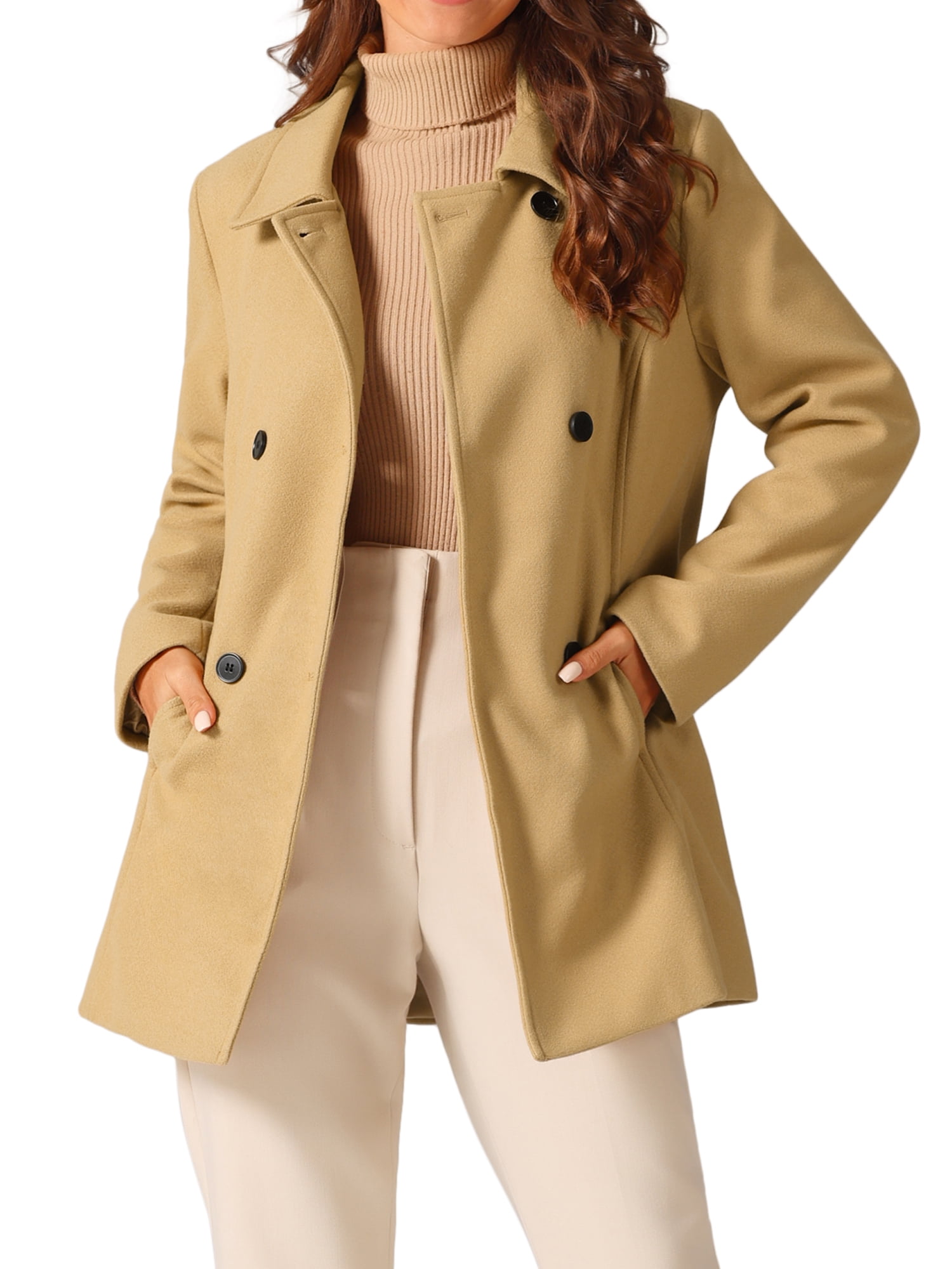 DARING DIVA Women's Double Breasted Long Sleeves Button Down Winter Peacoat XL Khaki