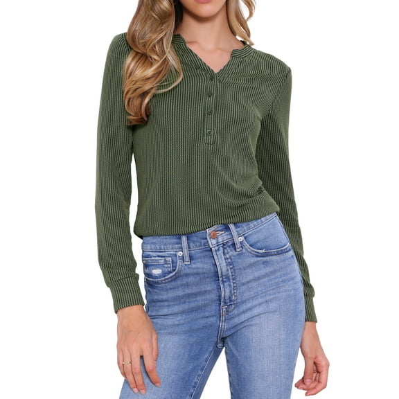 DARING DIVA Women's Long Sleeves V Neck Trendy Casual Blouse XL Green