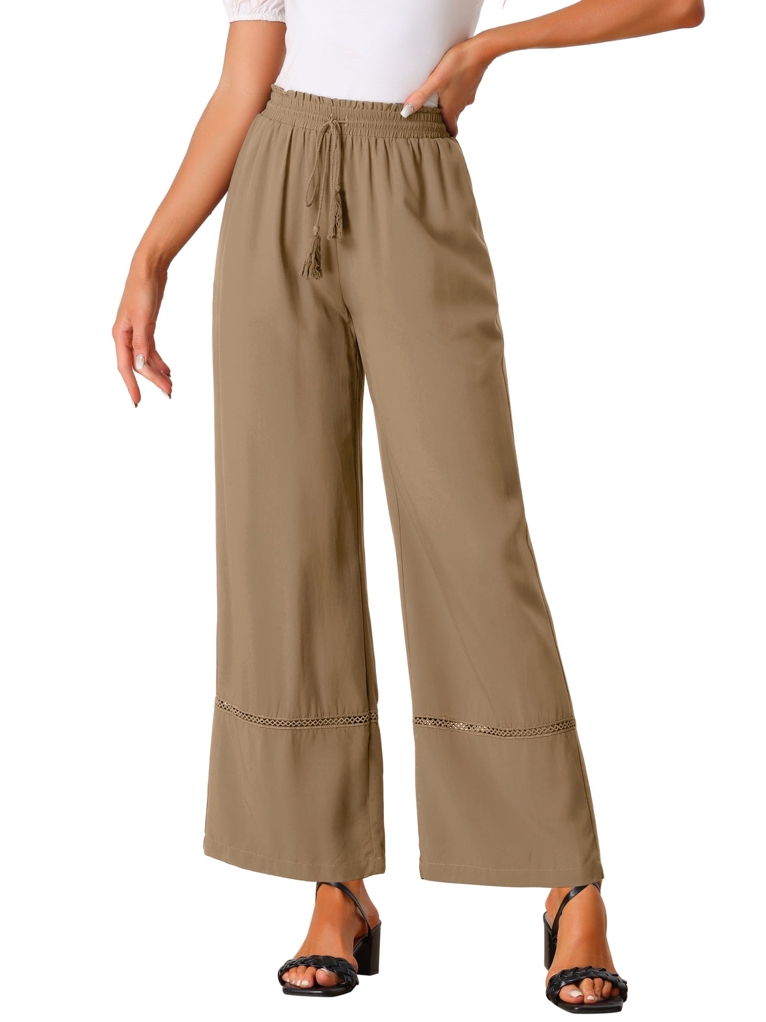 DARING DIVA Women's Loose Drawstring Wide Leg Palazzo Trousers S Brown